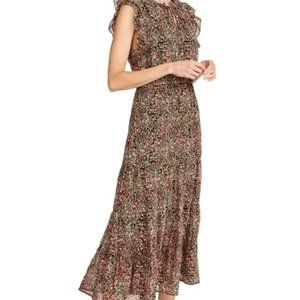 BB Dakota by Steve Madden Women's Chiffon Midi Dress Black Ditsy Floral, Small